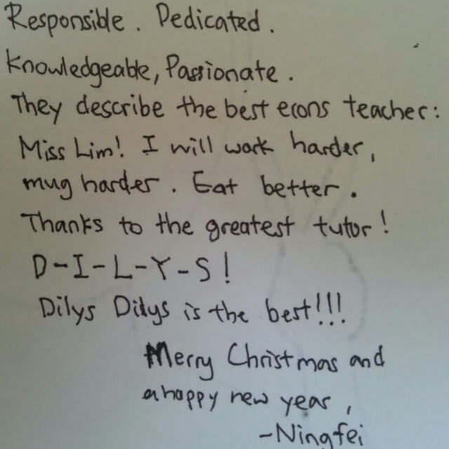 handwritten note from student ningfei