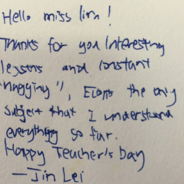 letter from student jin lei